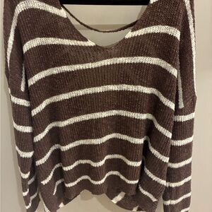 Charlotte Russe Brown and White V-Neck Sweater